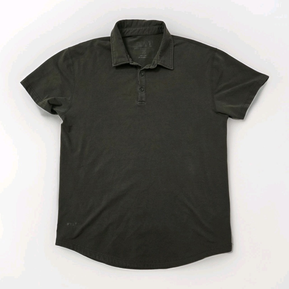BYLT Mens Polo Shirt L Olive Green Drop Cut Performance Stretch Golf LUX Quiet